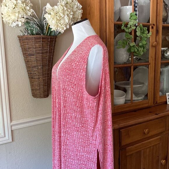 LuLaRoe Open Front Long Sleeveless Heatherd Red Joy Duster Size Large - Picture 4 of 10